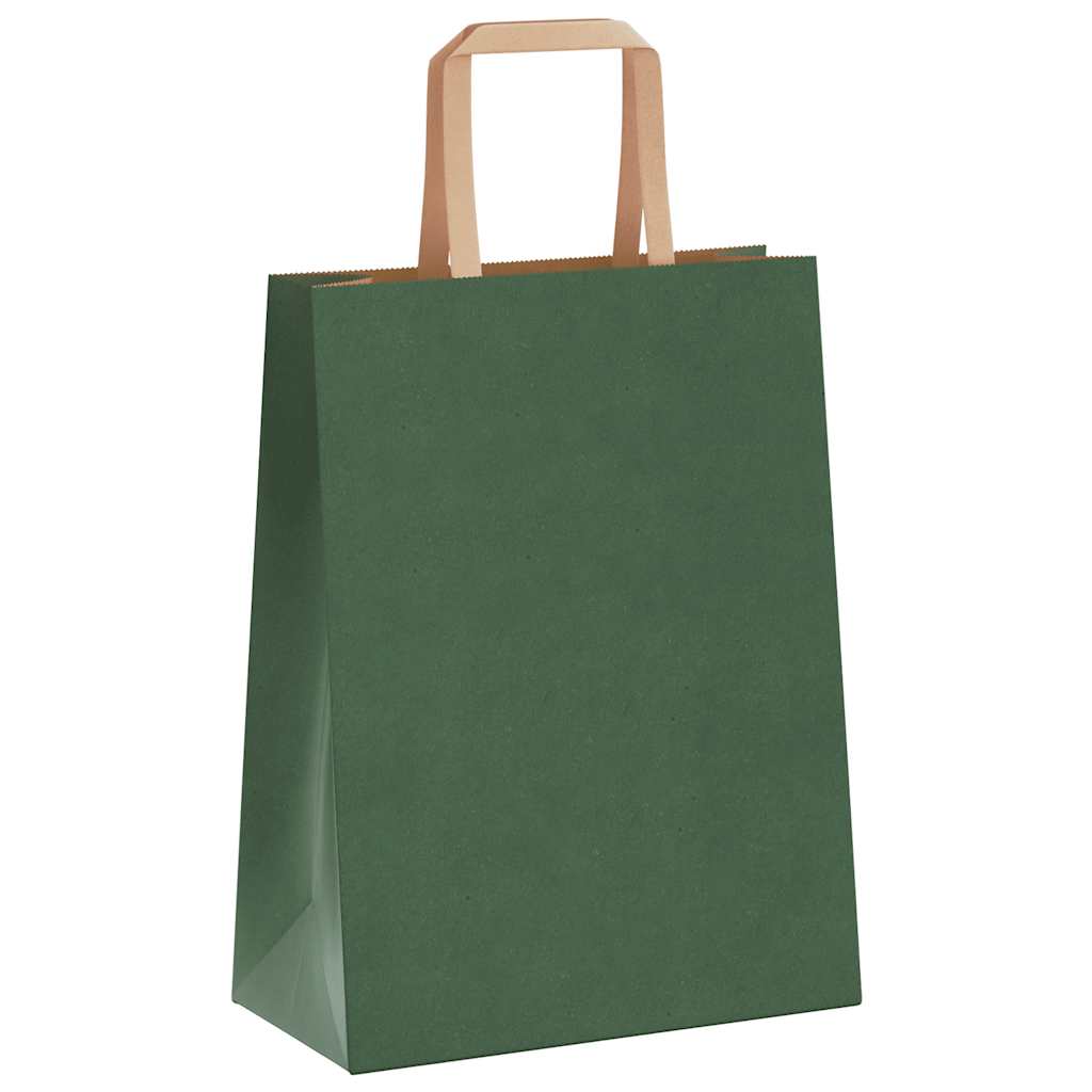 Pungi de hârtie 250 buc cu mânere verde 21x11x28 cm GartenMobel Dekor