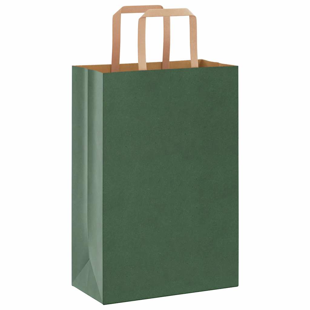 Pungi de hârtie 250 buc cu mânere verde 21x11x31 cm GartenMobel Dekor