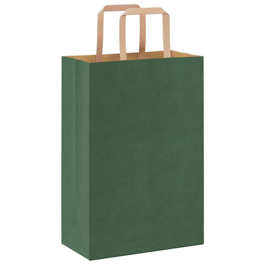 Pungi de hârtie 250 buc cu mânere verde 21x11x31 cm GartenMobel Dekor