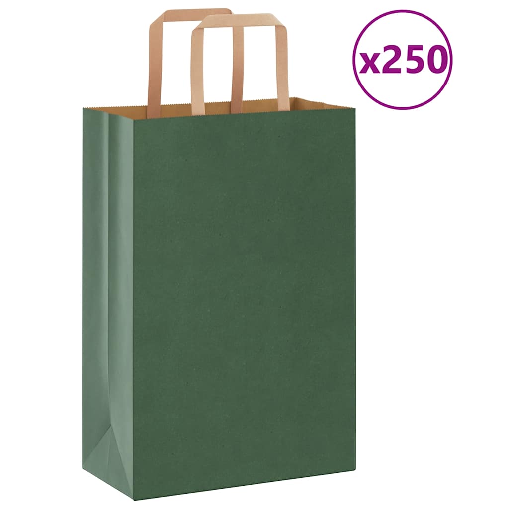 Pungi de hârtie 250 buc cu mânere verde 21x11x31 cm GartenMobel Dekor