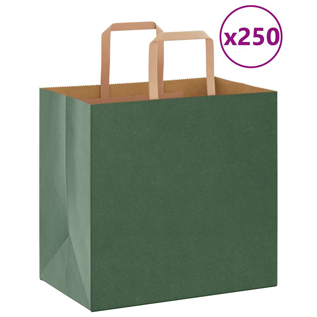 Pungi de hârtie 250 buc cu mânere verde 26x17x25 cm GartenMobel Dekor