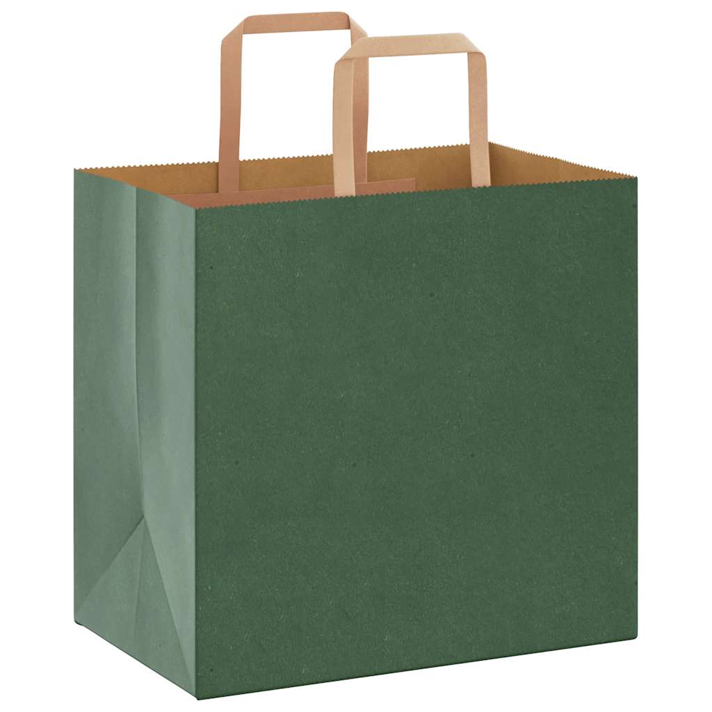 Pungi de hârtie 250 buc cu mânere verde 26x17x25 cm GartenMobel Dekor