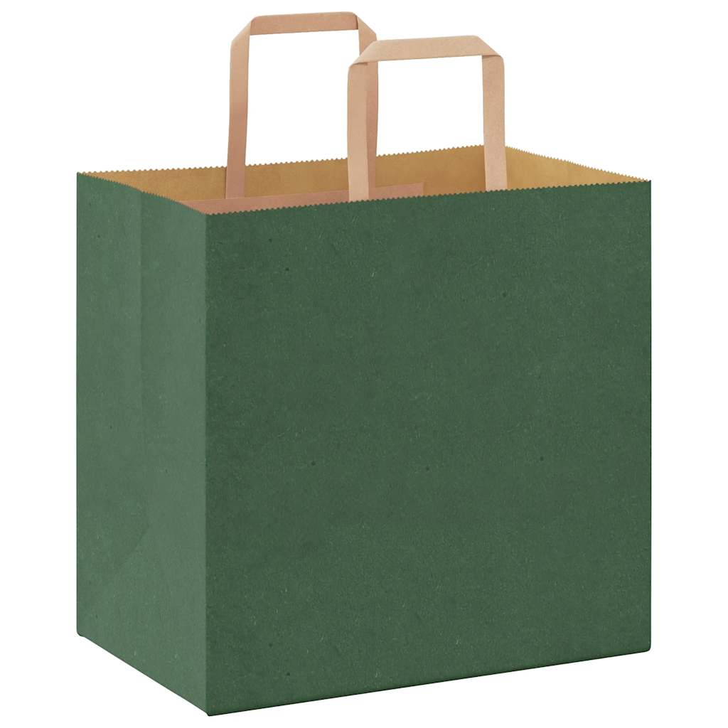 Pungi de hârtie 250 buc cu mânere verde 26x17x25 cm GartenMobel Dekor