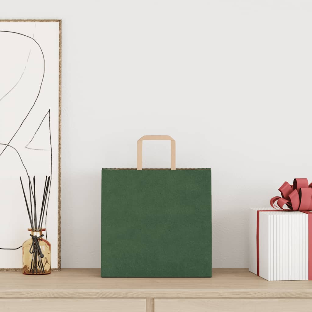 Pungi de hârtie 250 buc cu mânere verde 26x17x25 cm GartenMobel Dekor