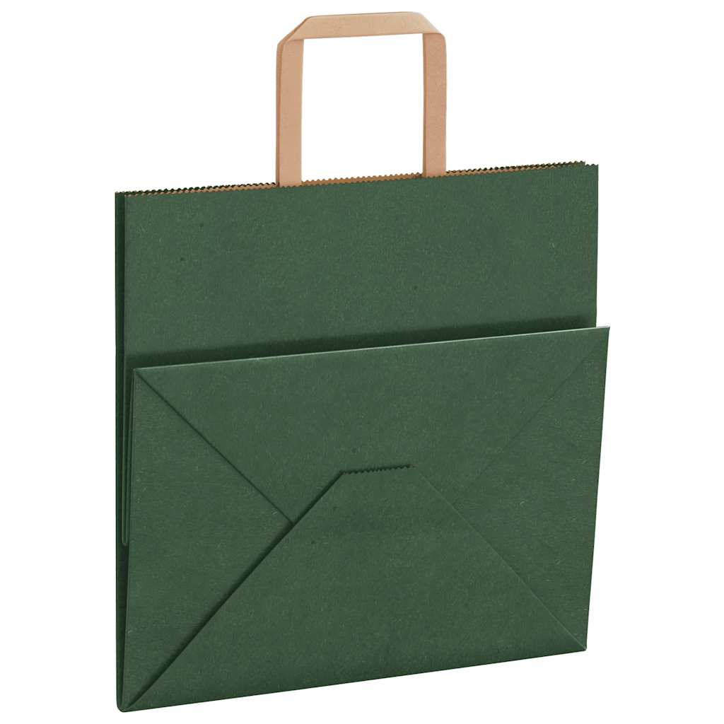 Pungi de hârtie 250 buc cu mânere verde 26x17x25 cm GartenMobel Dekor