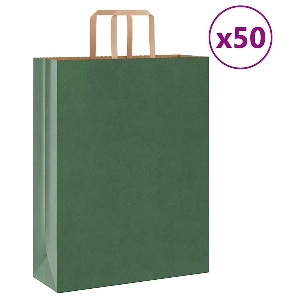 Saci de hârtie 50 buc cu mânere verde 32x12x42 cm GartenMobel Dekor