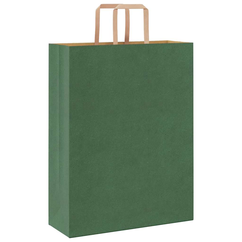 Saci de hârtie 50 buc cu mânere verde 32x12x42 cm GartenMobel Dekor