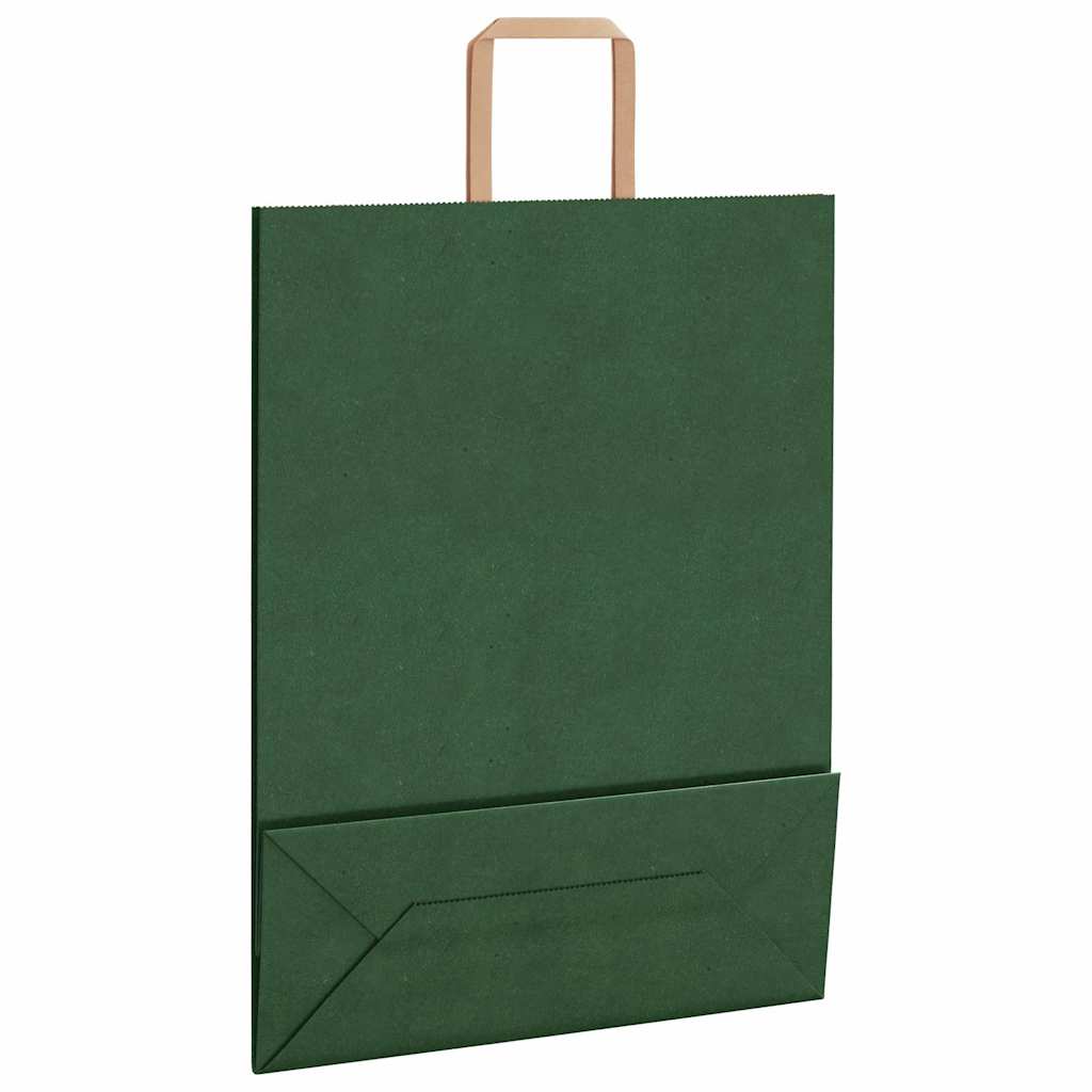Saci de hârtie 50 buc cu mânere verde 32x12x42 cm GartenMobel Dekor