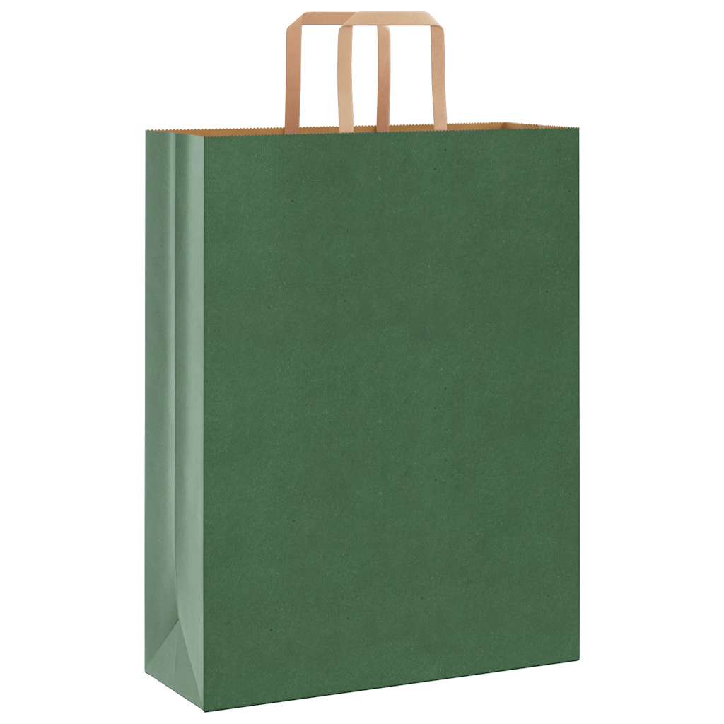 Saci de hârtie 50 buc cu mânere verde 32x12x42 cm GartenMobel Dekor