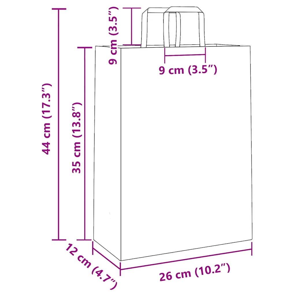 Pungi de hârtie 250 buc cu mânere roșii 26x12x35 cm GartenMobel Dekor