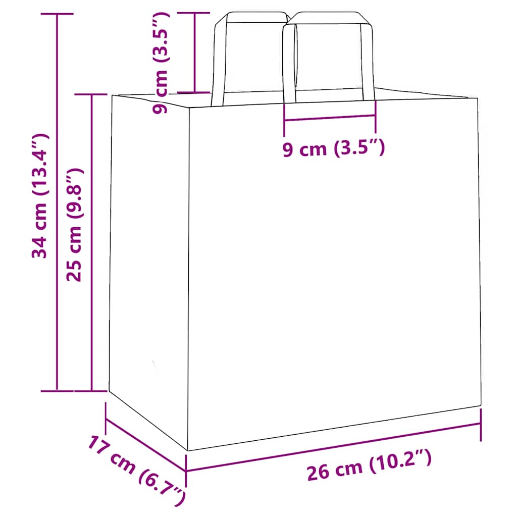 Pungi de hârtie 250 buc cu mânere roșii 26x17x25 cm GartenMobel Dekor