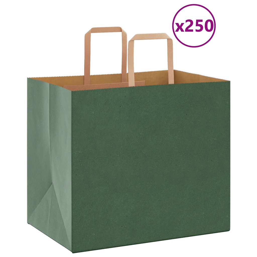 Pungi de hârtie 250 buc cu mânere verde 32x22x28 cm GartenMobel Dekor