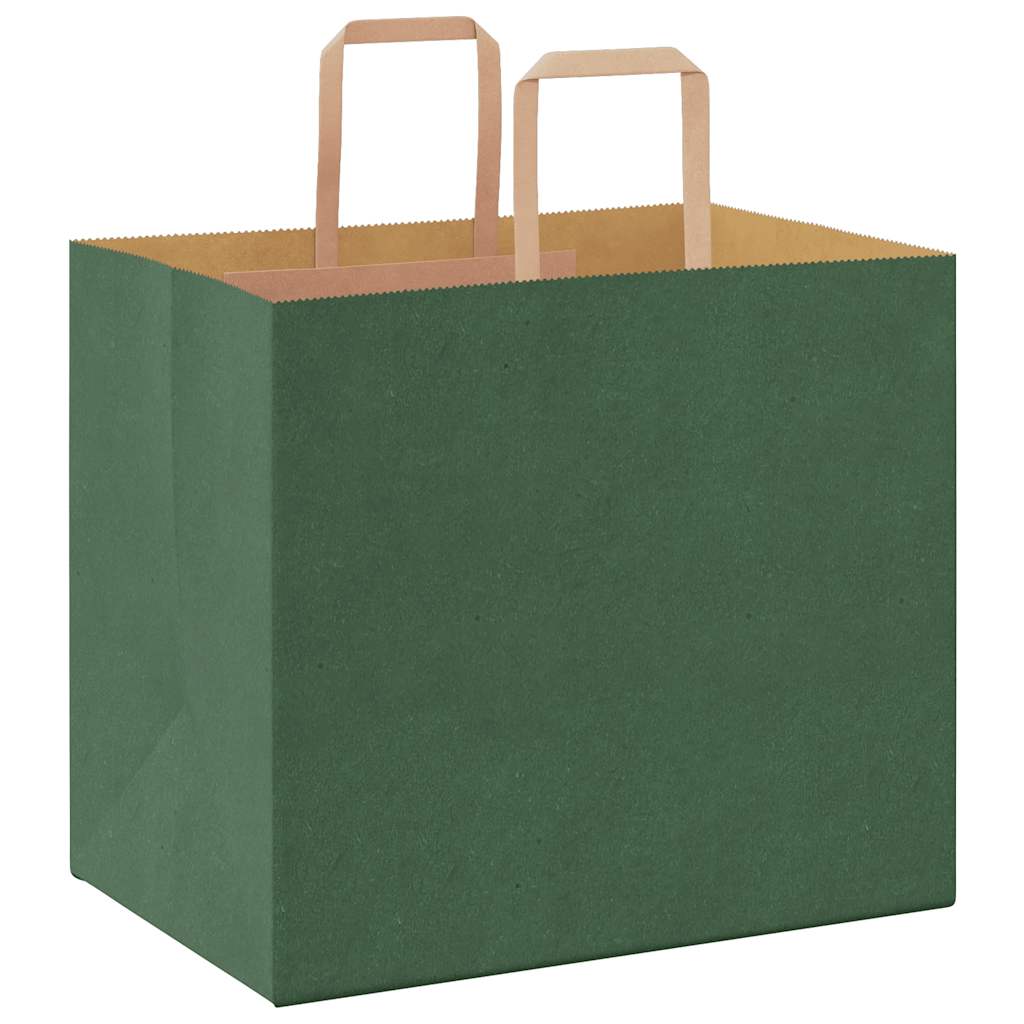 Pungi de hârtie 250 buc cu mânere verde 32x22x28 cm GartenMobel Dekor