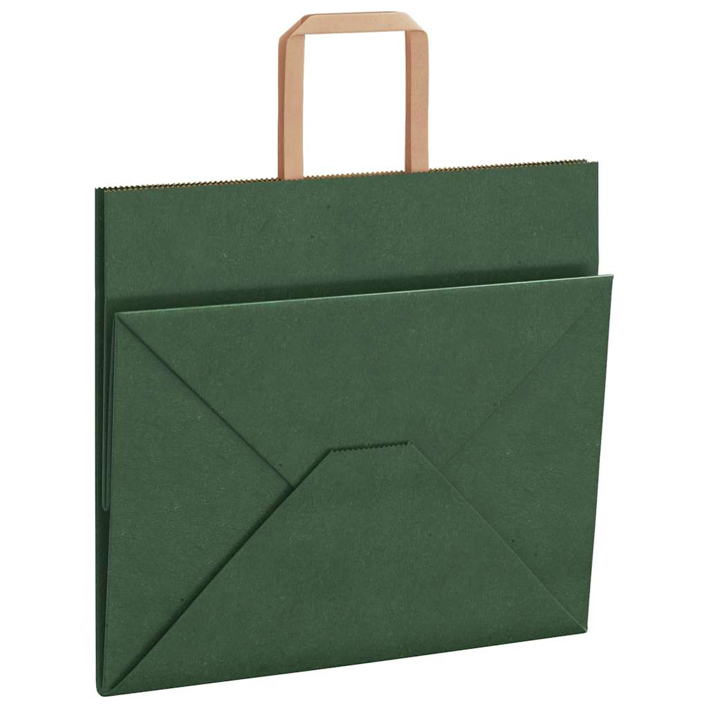 Pungi de hârtie 250 buc cu mânere verde 32x22x28 cm GartenMobel Dekor