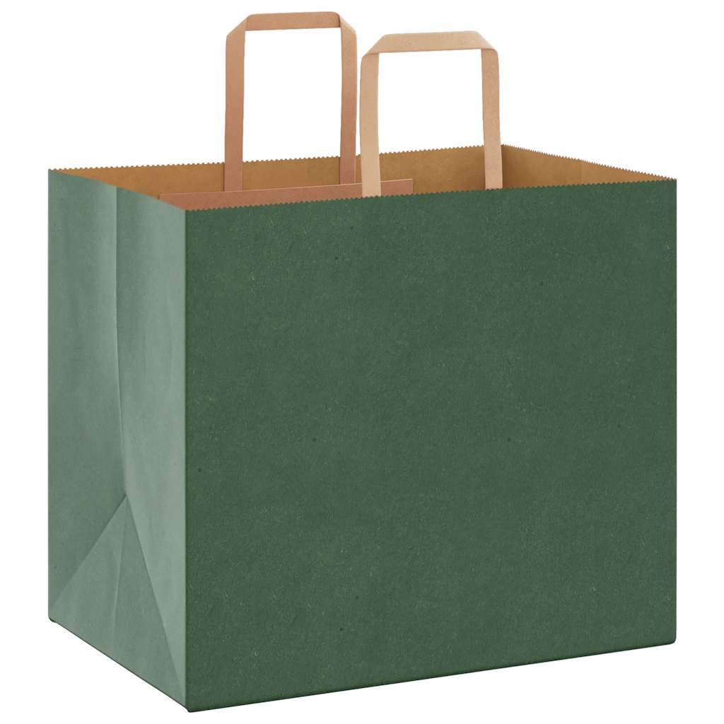 Pungi de hârtie 250 buc cu mânere verde 32x22x28 cm GartenMobel Dekor