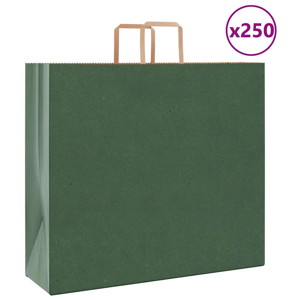 Pungi de hârtie 250 buc cu mânere verde 54x15x49 cm GartenMobel Dekor