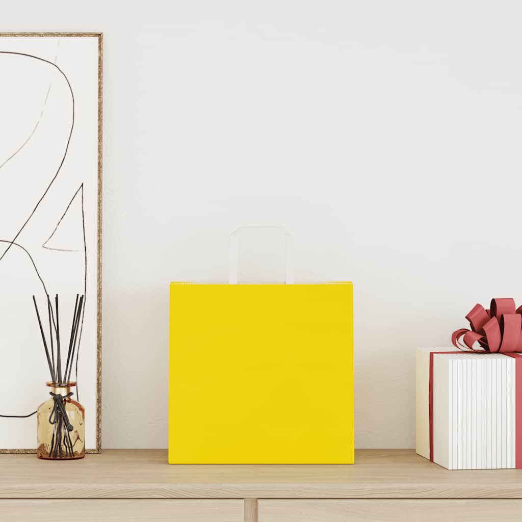 Pungi de hârtie 50 buc cu mânere galbene 26x17x25 cm GartenMobel Dekor