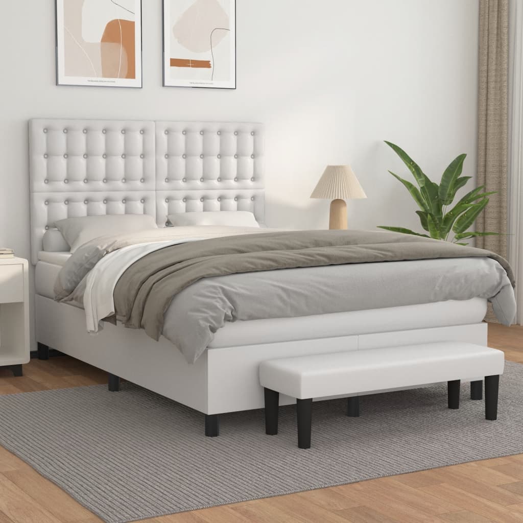Pat box spring cu saltea, alb, 140x200 cm, piele ecologică GartenMobel Dekor