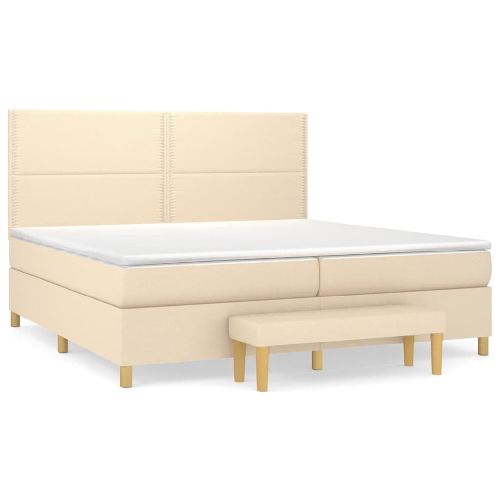 Pat box spring cu saltea, crem, 200x200 cm, textil GartenMobel Dekor