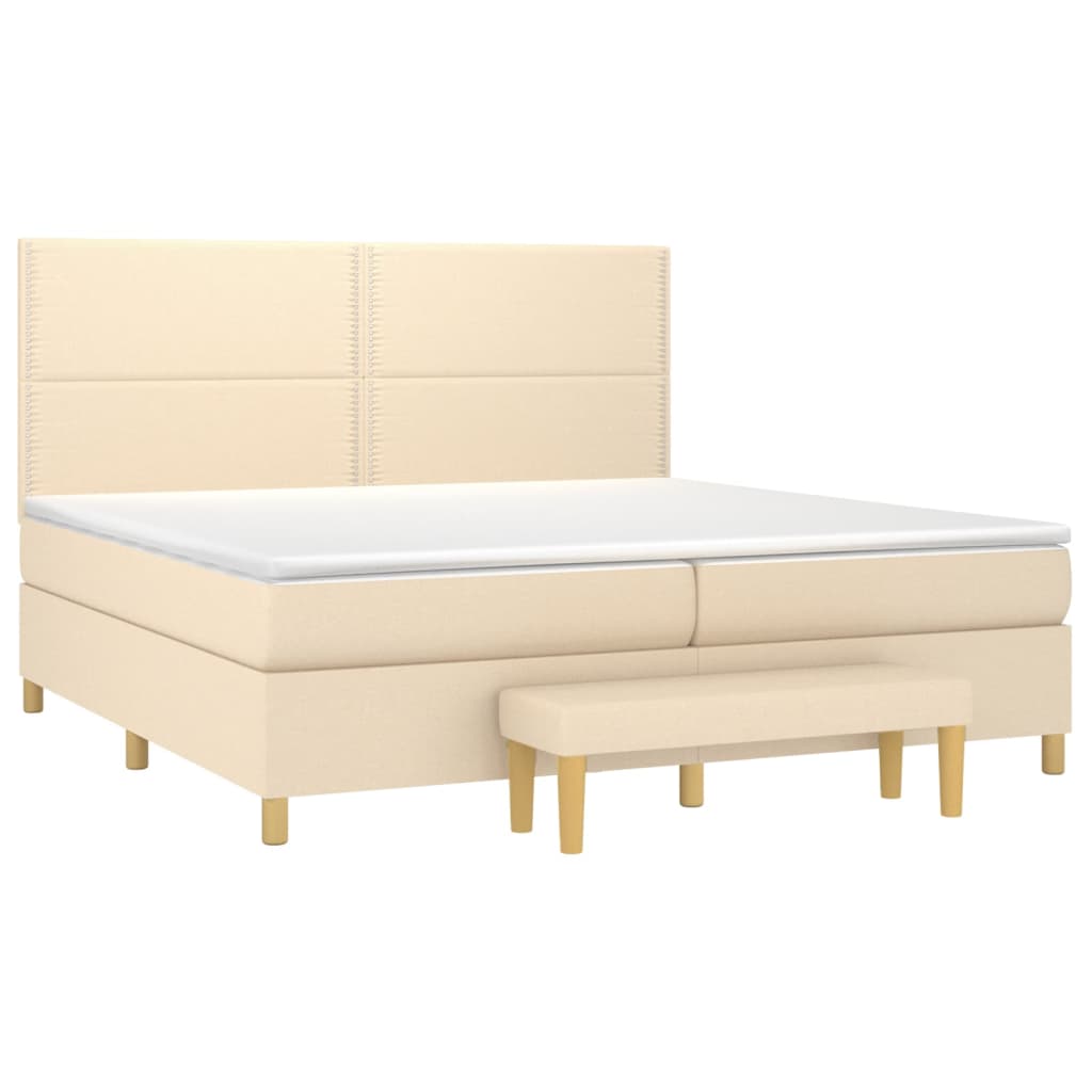 Pat box spring cu saltea, crem, 200x200 cm, textil GartenMobel Dekor