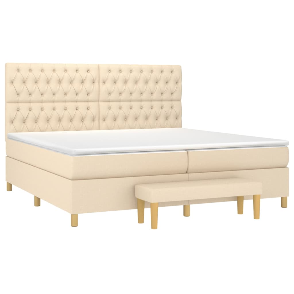 Pat box spring cu saltea, crem, 200x200 cm, textil GartenMobel Dekor