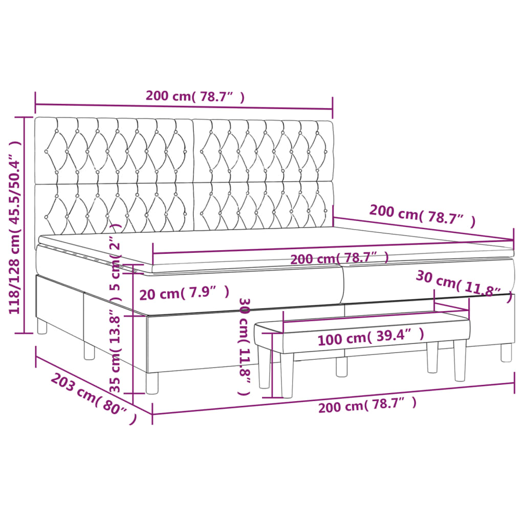 Pat box spring cu saltea, crem, 200x200 cm, textil GartenMobel Dekor