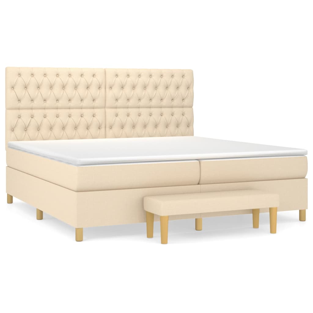 Pat box spring cu saltea, crem, 200x200 cm, textil GartenMobel Dekor