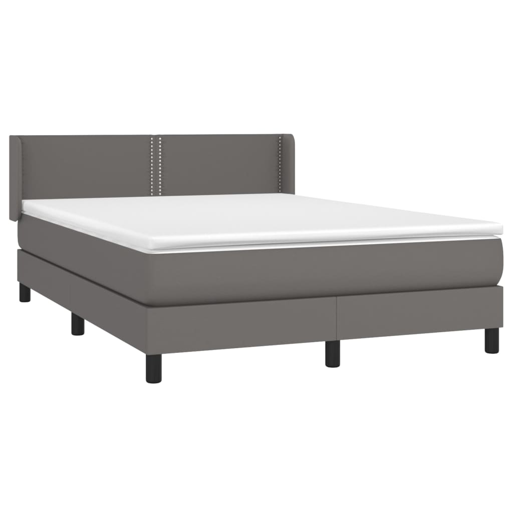 Pat box spring cu saltea, gri, 140x200 cm, piele ecologică GartenMobel Dekor