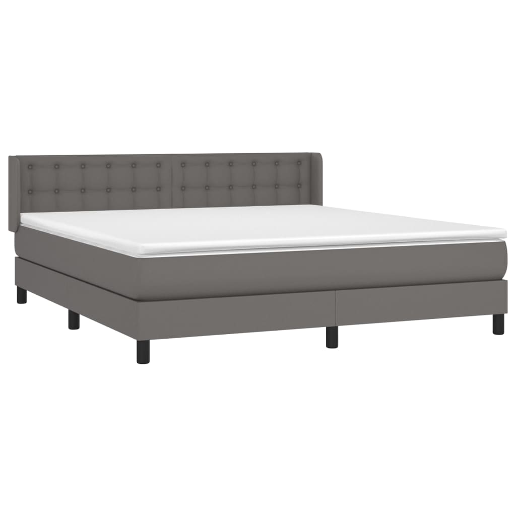Pat box spring cu saltea, gri, 160x200 cm, piele ecologică GartenMobel Dekor