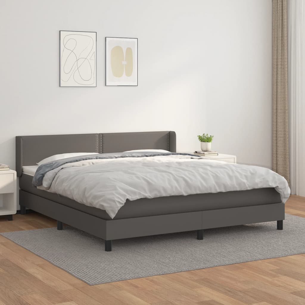 Pat box spring cu saltea, gri, 180x200 cm, piele ecologică GartenMobel Dekor