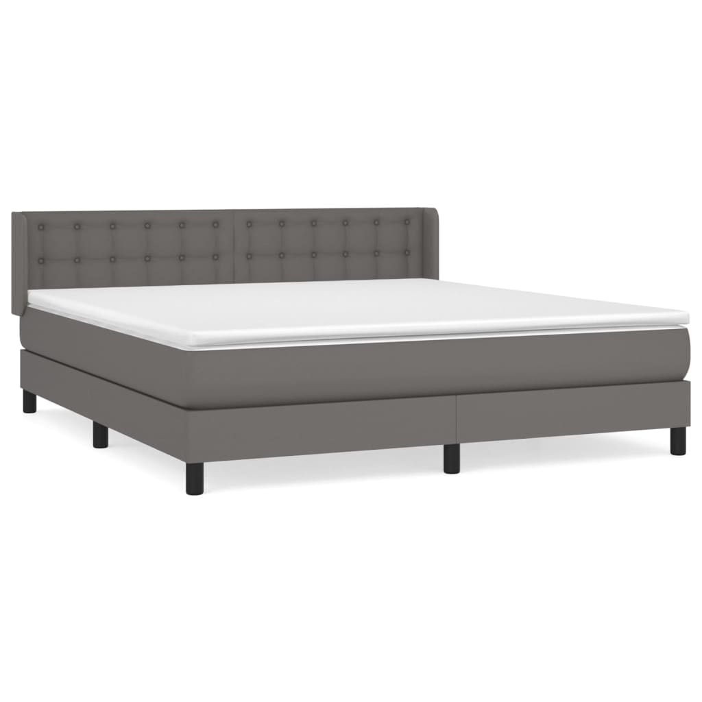 Pat box spring cu saltea, gri, 180x200 cm, piele ecologică GartenMobel Dekor