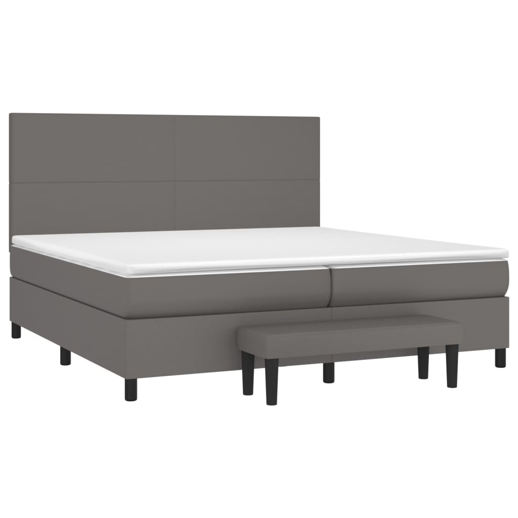 Pat box spring cu saltea, gri, 200x200 cm, piele ecologică GartenMobel Dekor