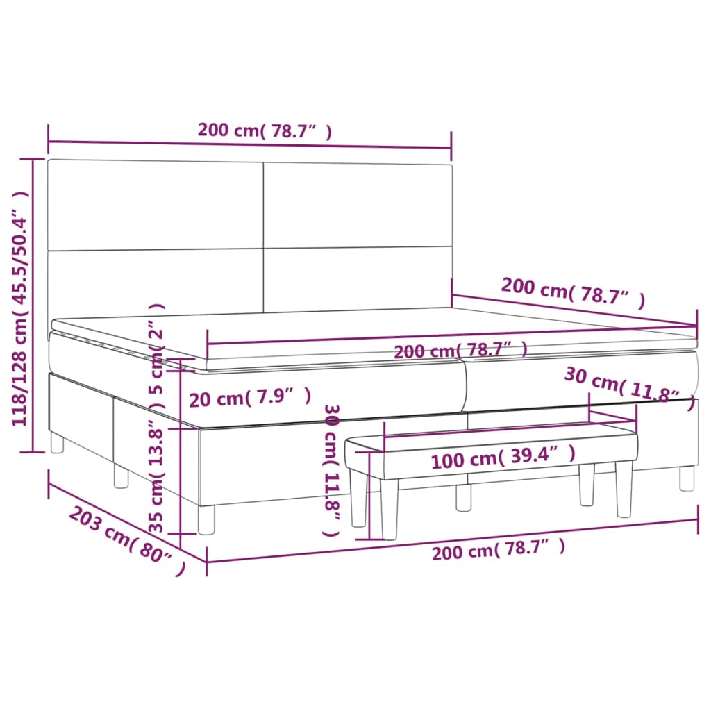 Pat box spring cu saltea, gri, 200x200 cm, piele ecologică GartenMobel Dekor