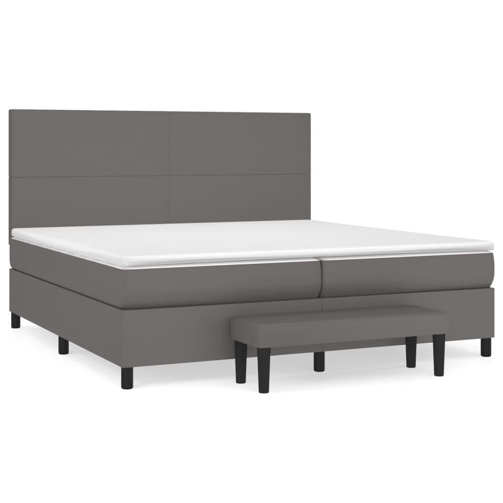 Pat box spring cu saltea, gri, 200x200 cm, piele ecologică GartenMobel Dekor