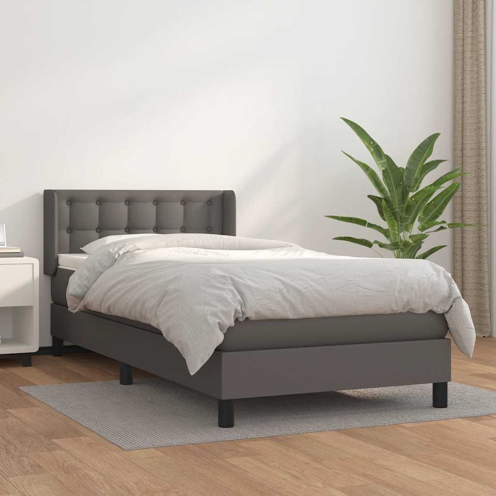 Pat box spring cu saltea, gri, 80x200 cm, piele ecologică GartenMobel Dekor