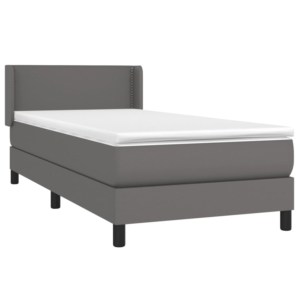 Pat box spring cu saltea, gri, 80x200 cm, piele ecologică GartenMobel Dekor