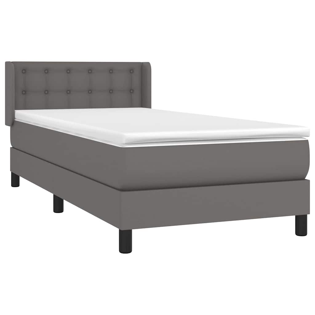 Pat box spring cu saltea, gri, 80x200 cm, piele ecologică GartenMobel Dekor