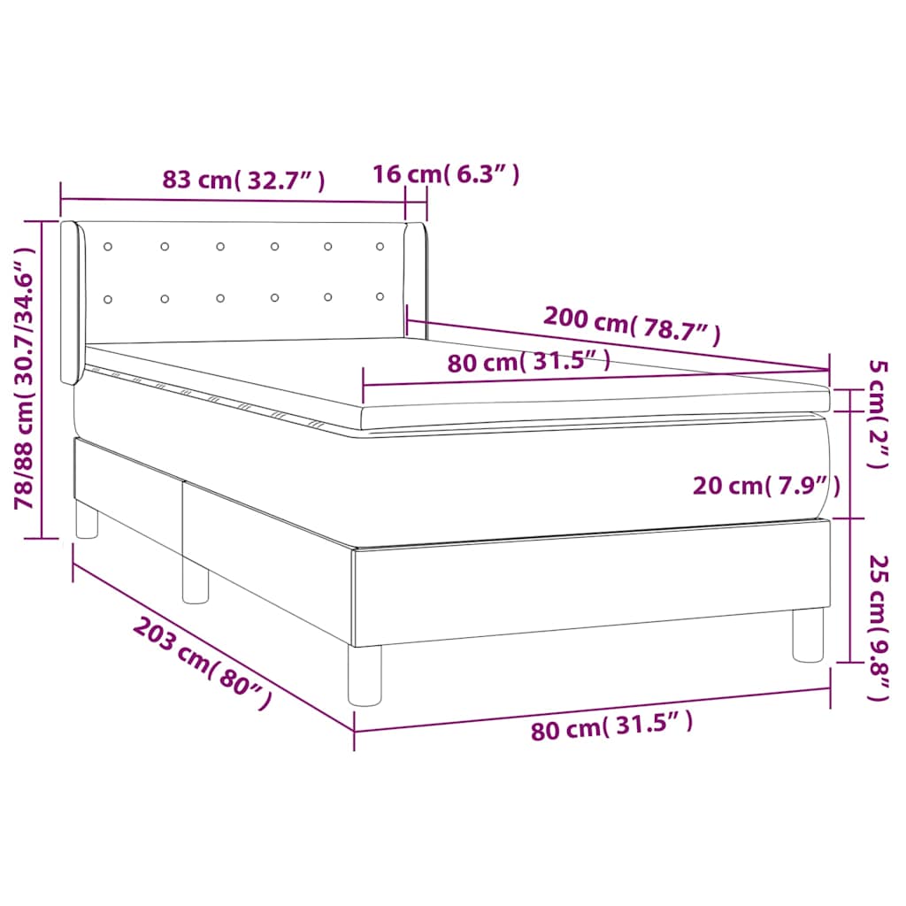 Pat box spring cu saltea, gri, 80x200 cm, piele ecologică GartenMobel Dekor