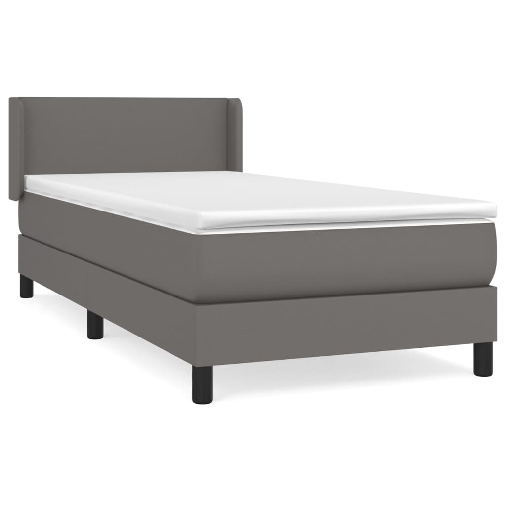 Pat box spring cu saltea, gri, 80x200 cm, piele ecologică GartenMobel Dekor