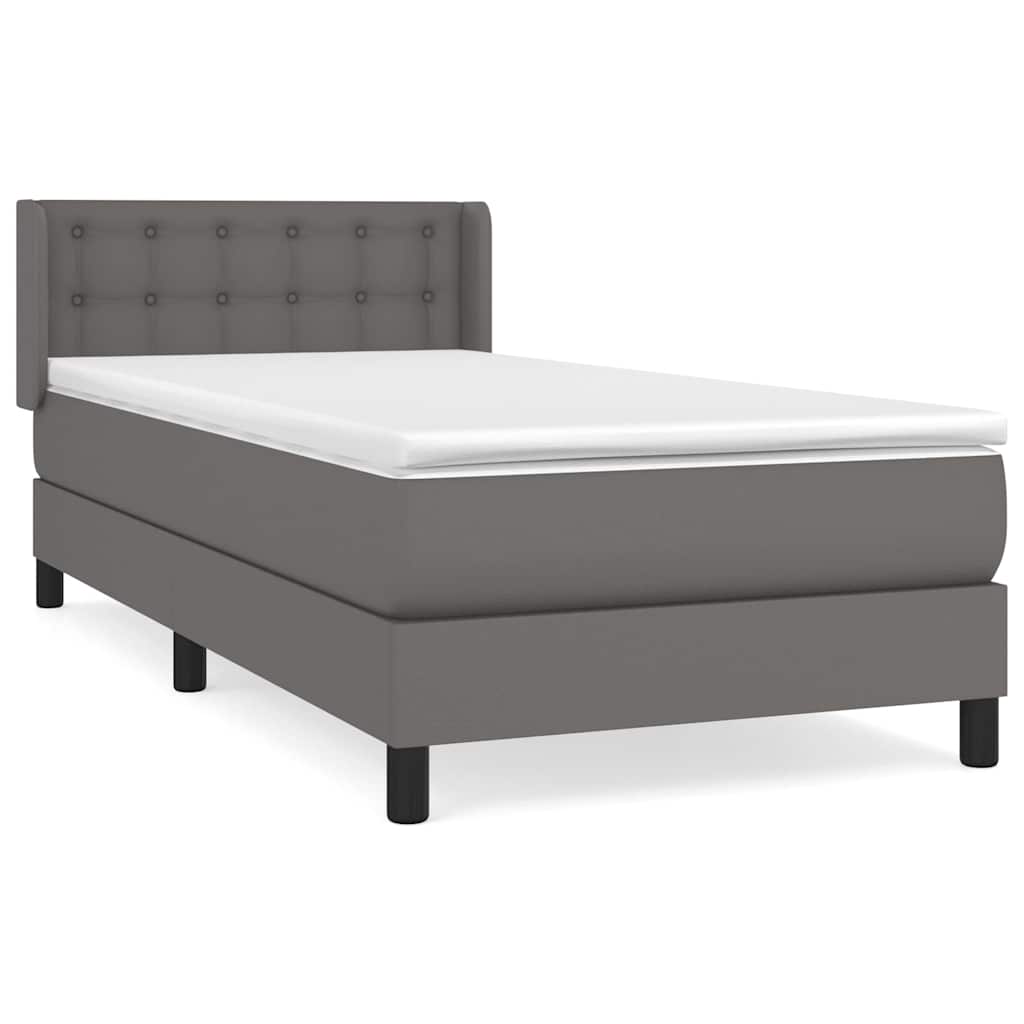 Pat box spring cu saltea, gri, 80x200 cm, piele ecologică GartenMobel Dekor
