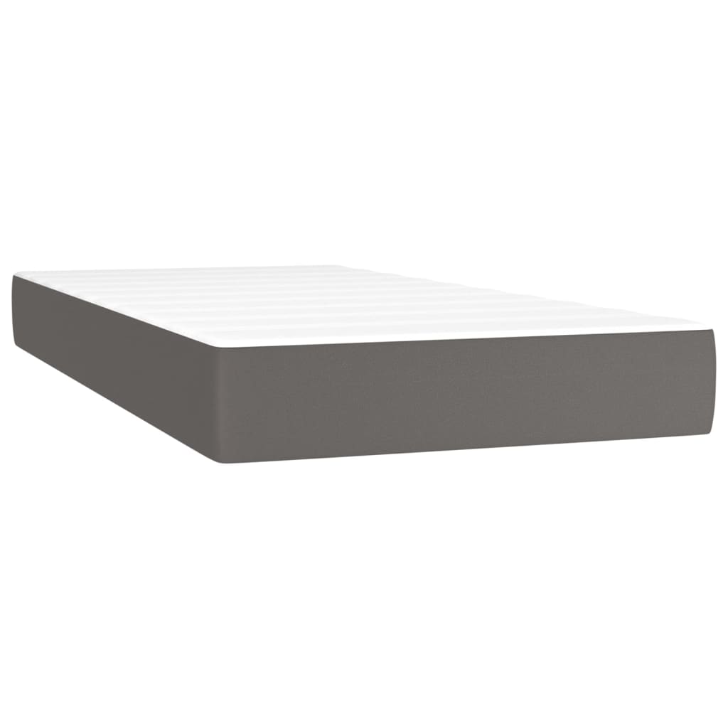 Pat box spring cu saltea, gri, 90x200 cm, piele ecologică GartenMobel Dekor
