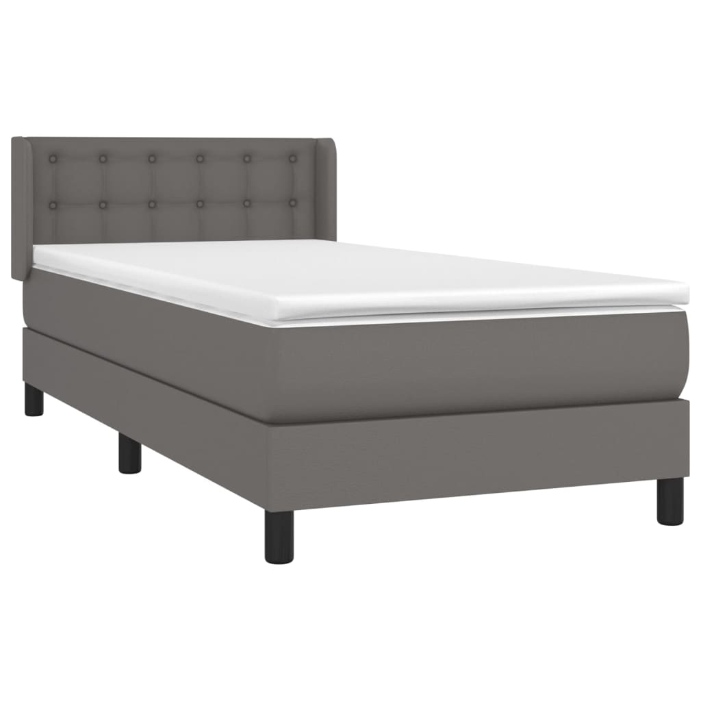 Pat box spring cu saltea, gri, 90x200 cm, piele ecologică GartenMobel Dekor