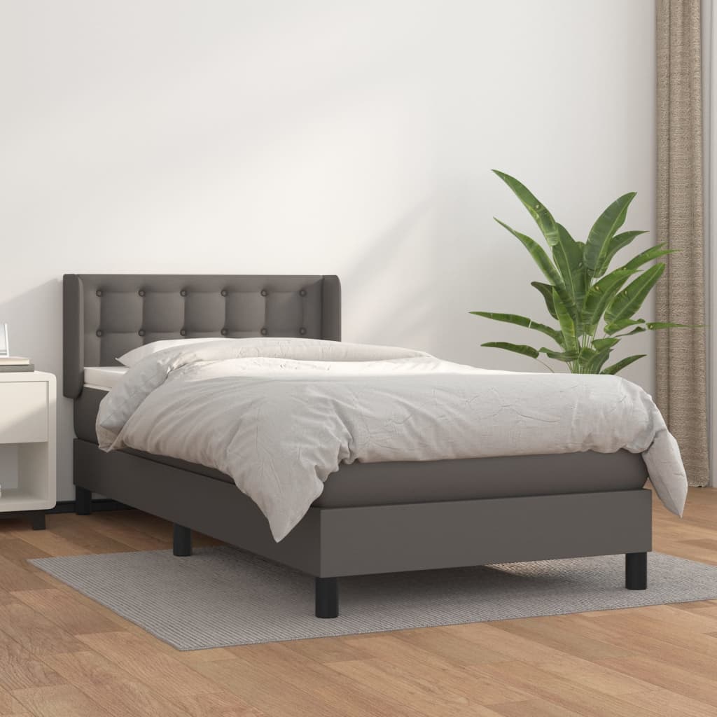 Pat box spring cu saltea, gri, 90x200 cm, piele ecologică GartenMobel Dekor