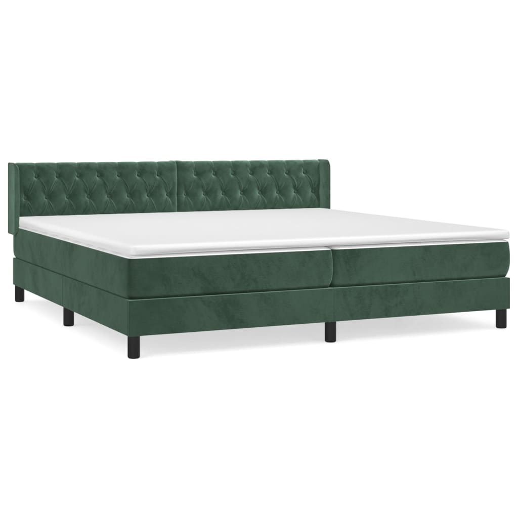 Pat box spring cu saltea, verde închis, 200x200 cm, catifea GartenMobel Dekor