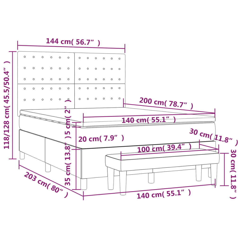 Pat box spring cu saltea, alb, 140x200 cm, piele ecologică GartenMobel Dekor
