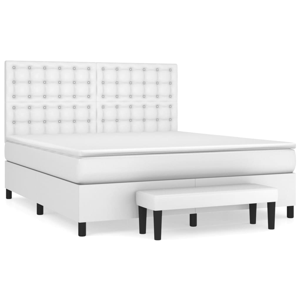 Pat box spring cu saltea, alb, 180x200 cm, piele ecologică GartenMobel Dekor