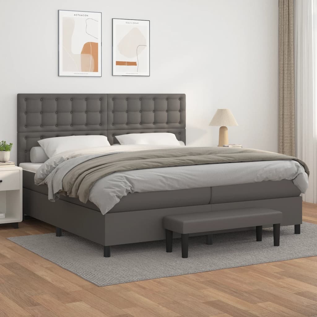 Pat box spring cu saltea, gri, 200x200 cm, piele ecologică GartenMobel Dekor