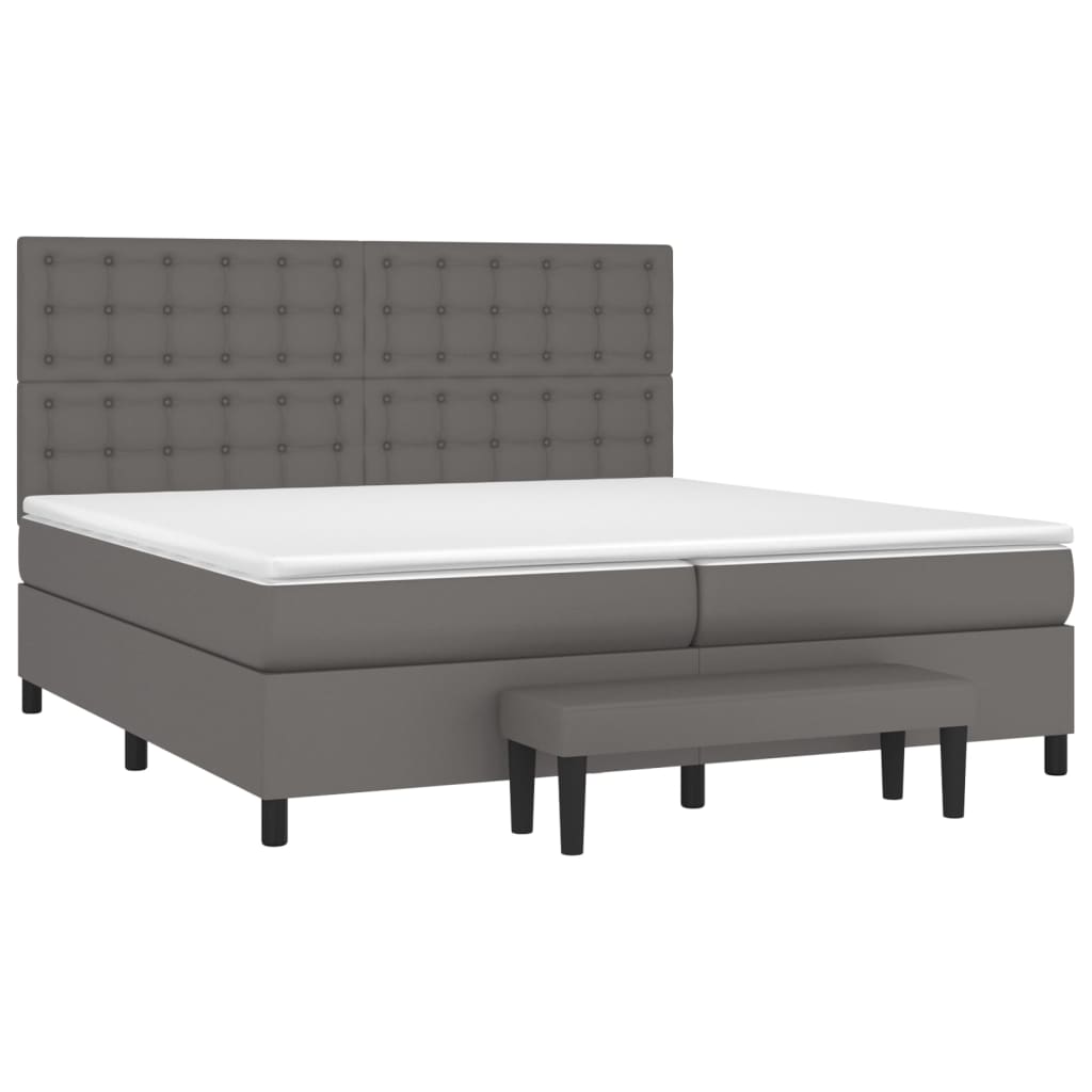 Pat box spring cu saltea, gri, 200x200 cm, piele ecologică GartenMobel Dekor