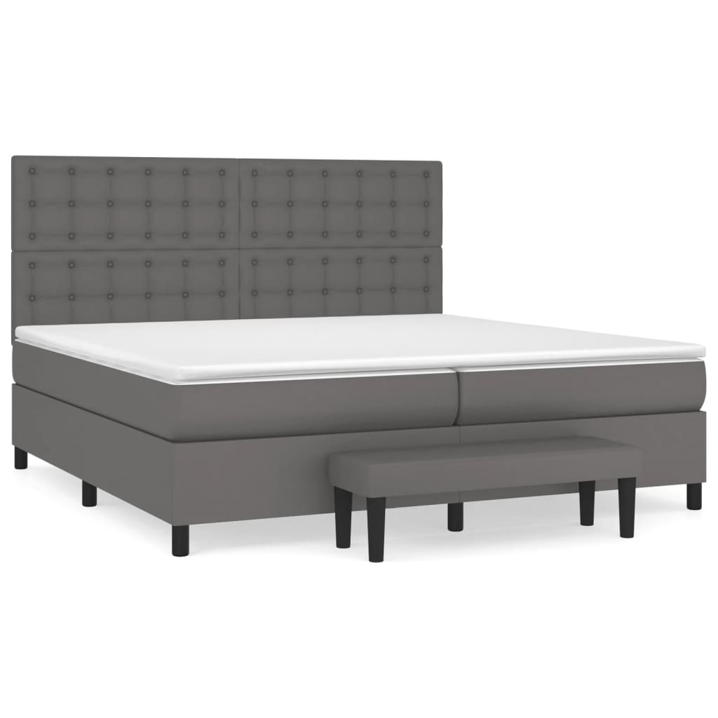 Pat box spring cu saltea, gri, 200x200 cm, piele ecologică GartenMobel Dekor