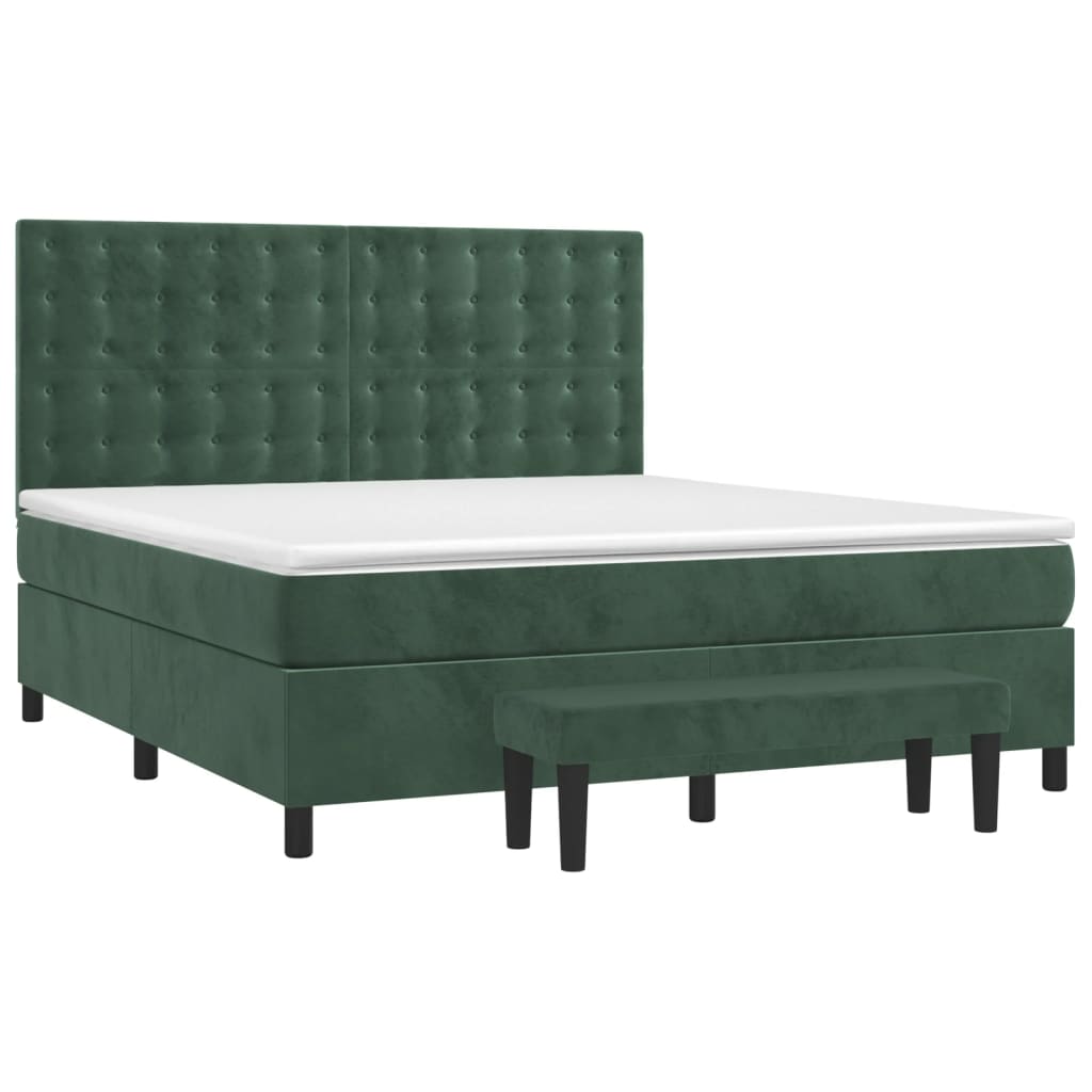 Pat box spring cu saltea, verde închis, 160x200 cm, catifea GartenMobel Dekor